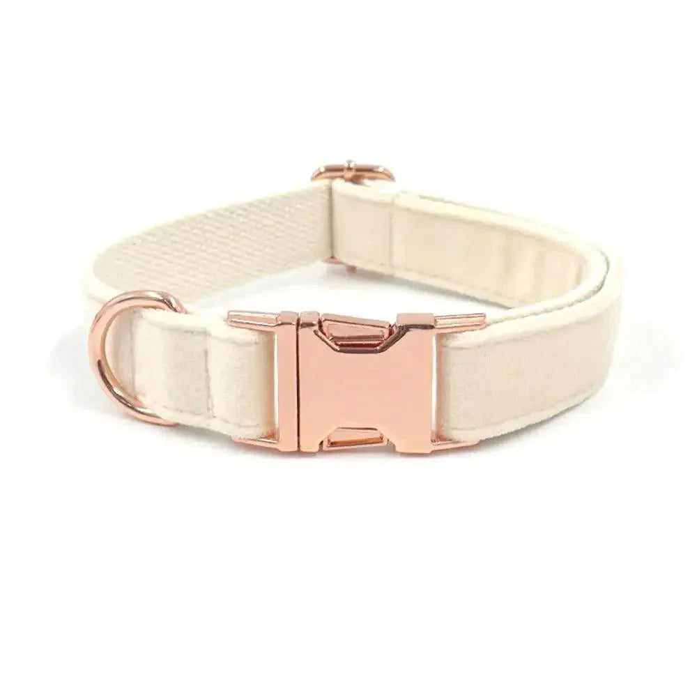 Lisslune | Personalized Luxury Velour Dog Collar with Engraved Name Tag and Matching Leash