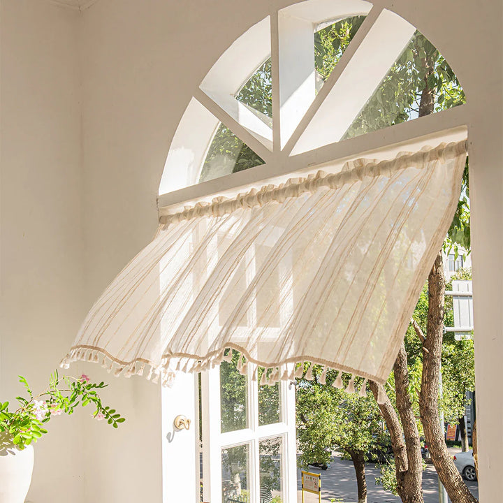Rynx | 1 Piece Vintage Synthetic Vintage Linen Texture Short Curtain for Café Kitchen Semi-Transparent Curtain Valance Small Window Curtain Panels