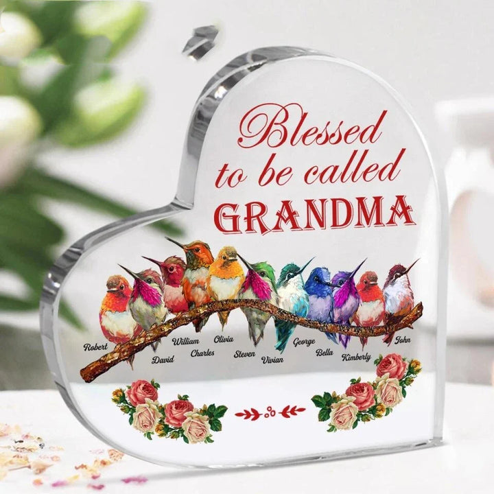 Rynx | Hand print grandmother print acrylic heart plaque grandmother birthday gifts son for grandmother keepsake bedroom table desk decor