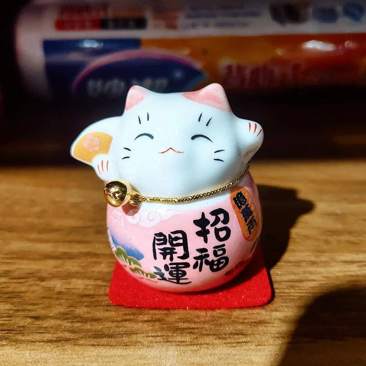 Lisslune | Charming Japanese Ceramic Lucky Cat Daruma Figurine for Home Decor and Gifts