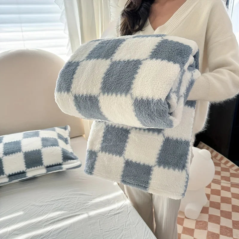 Rynx | Traditional Style Checkered Blanket Flannel Home Blanket Bedspread Plush Double-Sided Summer Air Conditioning Throw Blanket