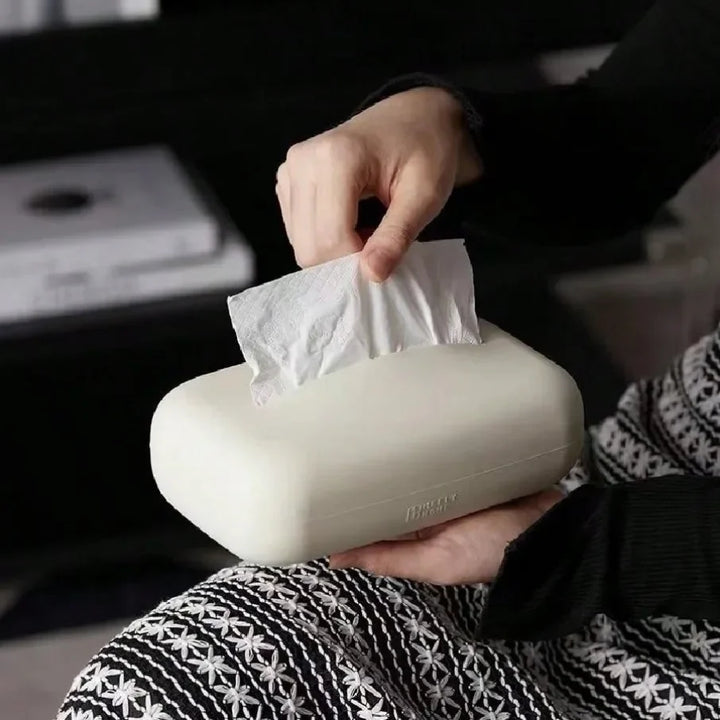 Rynx | Nordic Tissue Box Cover Soft Silicone Reusable Wipe Container Beige Tissue Box Holder Bathroom Living Room Kitchen Decoration