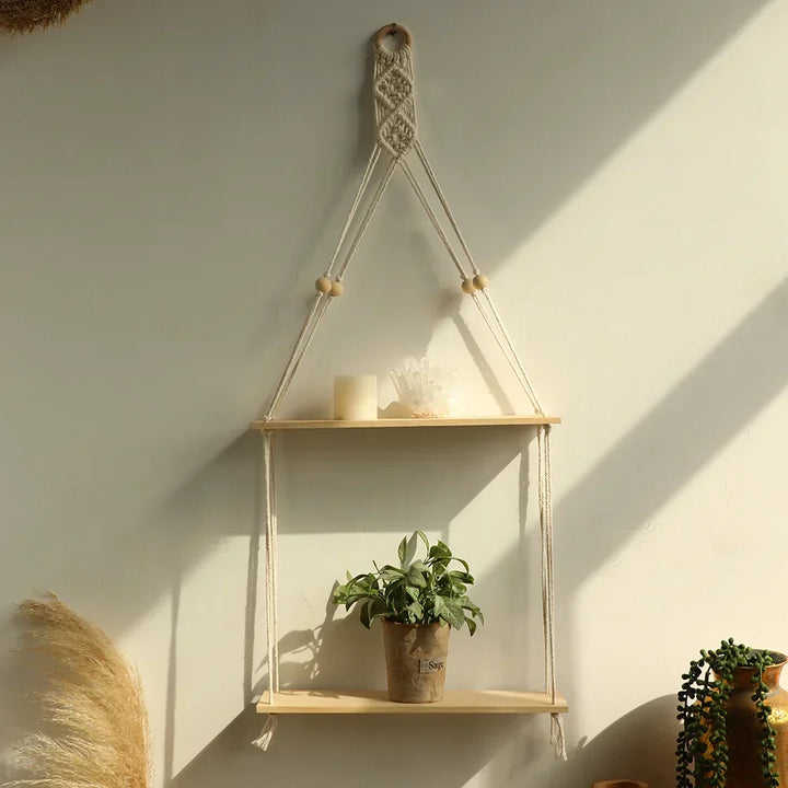 Lisslune | Wall shelf – Wood – Hanging shelves – Boho home decoration – Room decoration