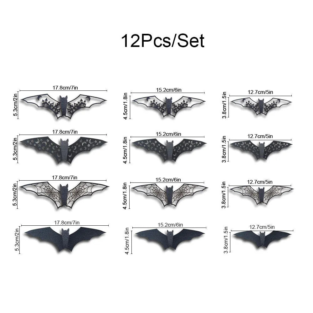 Rynx | Mini Halloween 3D Hollow Bat Wall Stickers Black Bat Sticker Room Decoration Party DIY Stickers Halloween Horror Bats Removable