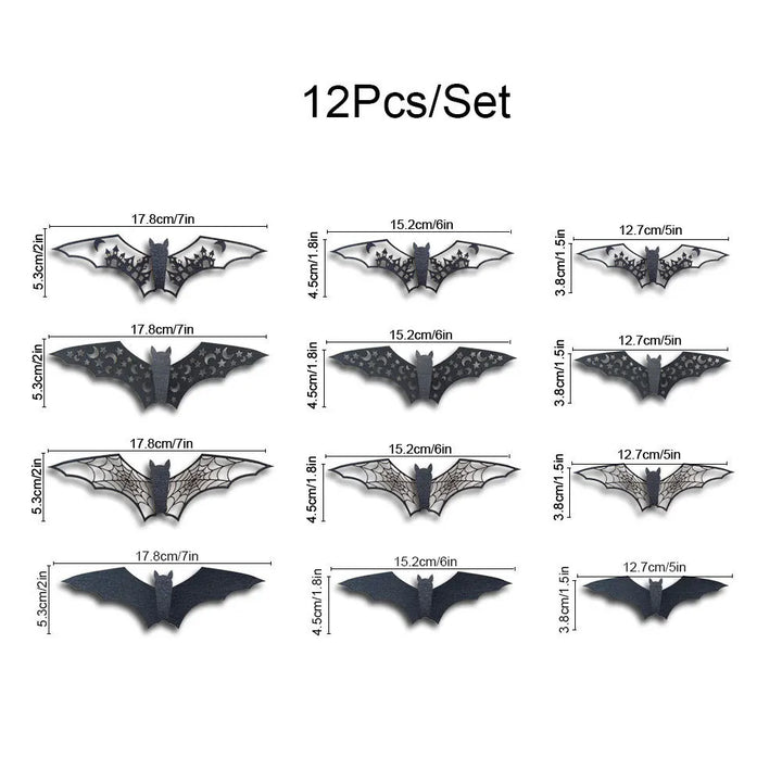 Rynx | Mini Halloween 3D Hollow Bat Wall Stickers Black Bat Sticker Room Decoration Party DIY Stickers Halloween Horror Bats Removable
