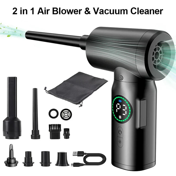 Lisslune | 2-in-1 Portable Vacuum Cleaner and Blower with Compressed Air and LED Light (7500mAh)