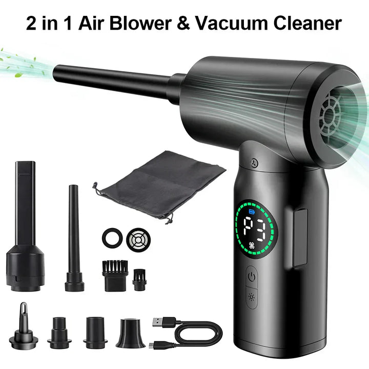 Lisslune | 2-in-1 Portable Vacuum Cleaner & Blower | 7500mAh Battery, LED Light & Versatile for Home, Car & Office Cleaning