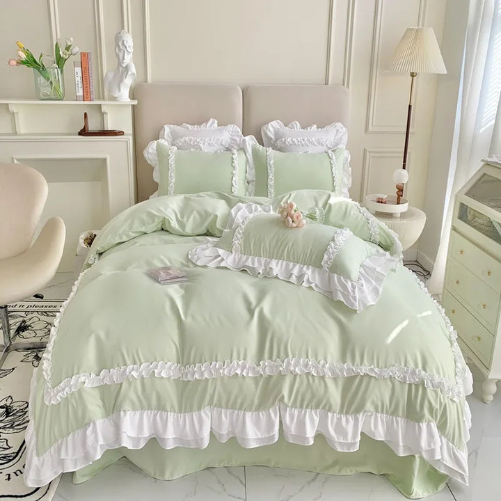 Rynx Elegant Lace Bedding Sets Luxury Bedding Princess Washed Cotton Ruffle Duvet Cover Bed Sheet and Pillowcases for Girls Luxury