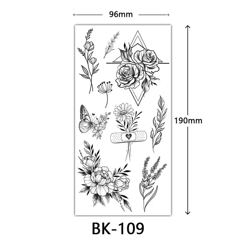 Rynx | 1PCS Sketch Flower Tattoo Sticker Black Datura Arm Legs Tattoo Temporary Waterproof Durable Sexy Tattoo Stickers For Women Body