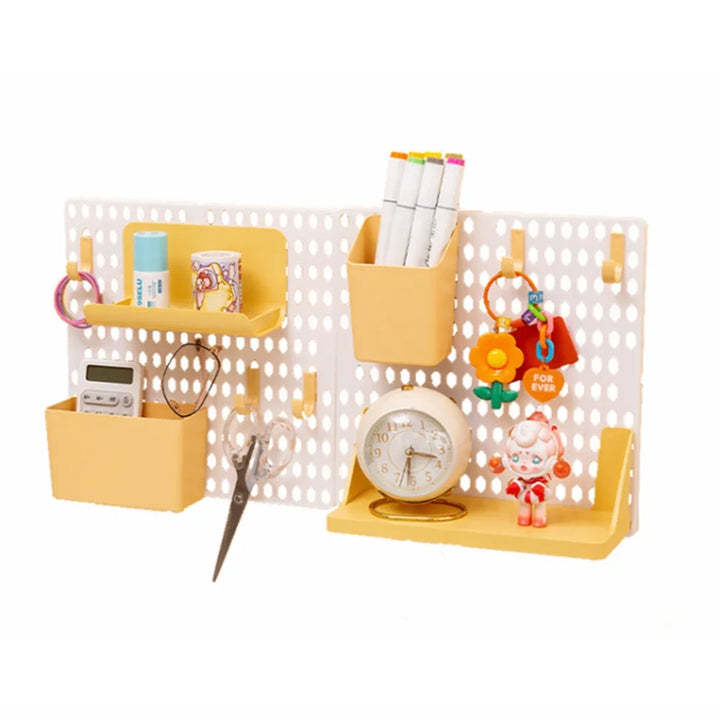 Rynx | Perforated Board Dormitory Wall Shelf Kawaii Home Decor No Drill Adhesive Student Study Wall Mounted Storage Shelf Organizer