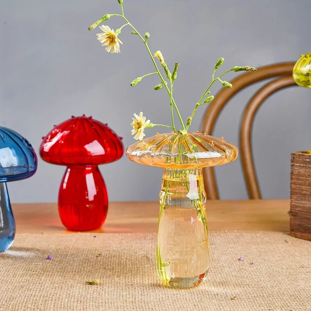 Rynx | Colorful Mushroom Vase Plant Glass Plant Bud Vase Decoration Home Glass Aromatherapy Vase Living Room Dining Room Desk