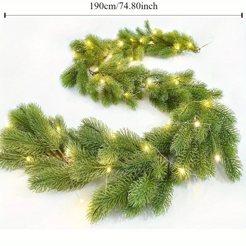 Rynx | Christmas Art-PE Hanging Rattan Decorative Cedar Garland with LED Light Garland for Mantel Tablecloth