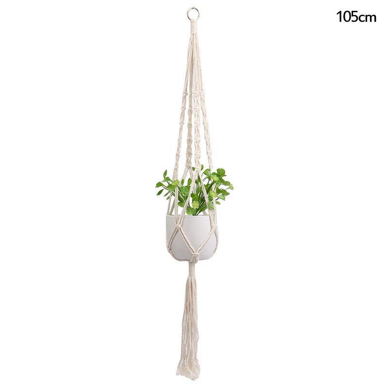 Rynx Macrame Handmade Plant Hanger Baskets Flower Pots Holders Balcony Hanging Decoration Knotted Lifting Rope Garden Supplies