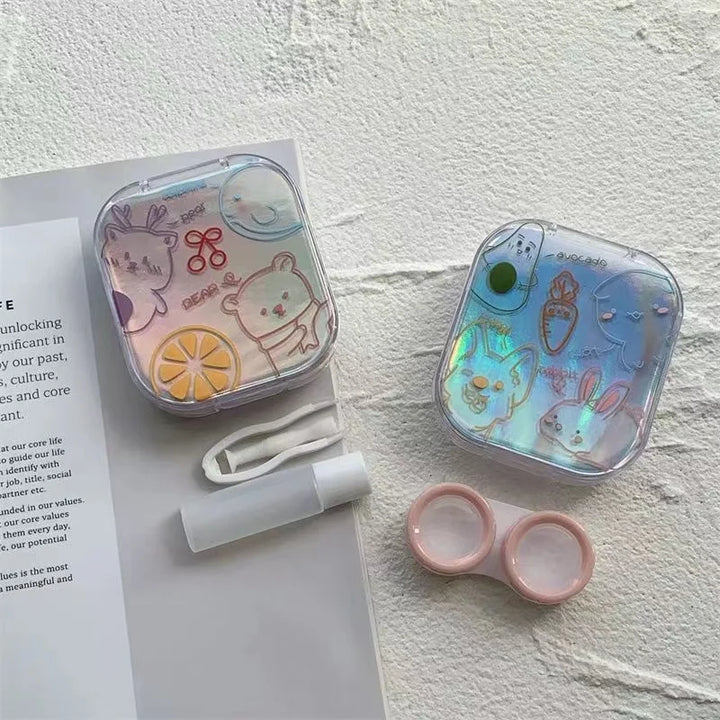 Rynx | Cute Tissue Mini Contact Lens Case Cartoon Rabbit Box Travel Portable Lens Case Square Box Lens Box Container Clip Stick Lens Box