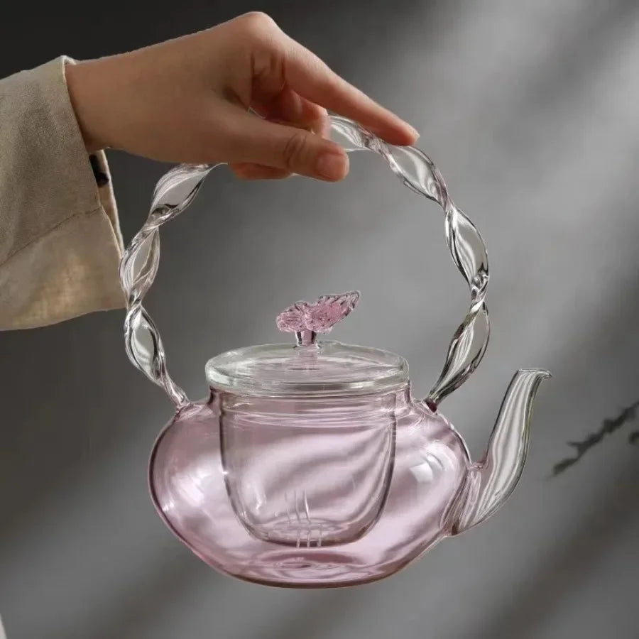 Lisslune | Floral Lid Design Tea Infuser Glass Teapot