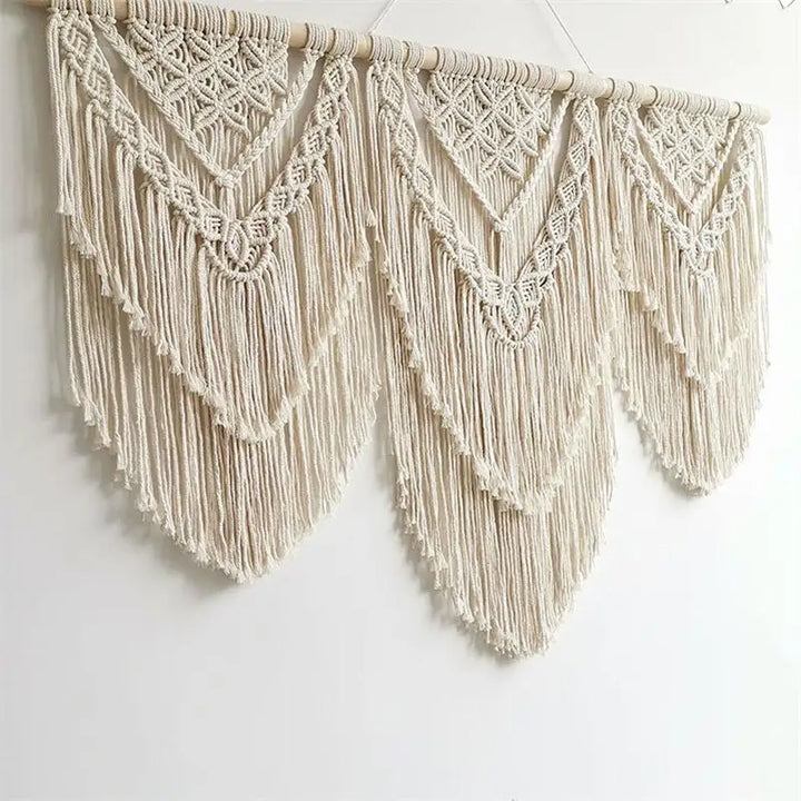 Rynx | Hand-knotted macrame tassel pendant wall hanging wall tapestry with wooden rod Hand-knotted Bohemia tassel curtain rug