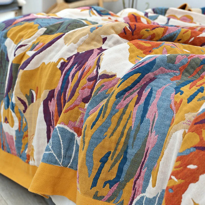 Rynx | Textilstadt Ink Flowers Scent Cotton Multilayer Gauze Towel Blanket Summer Cool Throw Blanket Bedroom Comfortable Bed Sheets 240x250