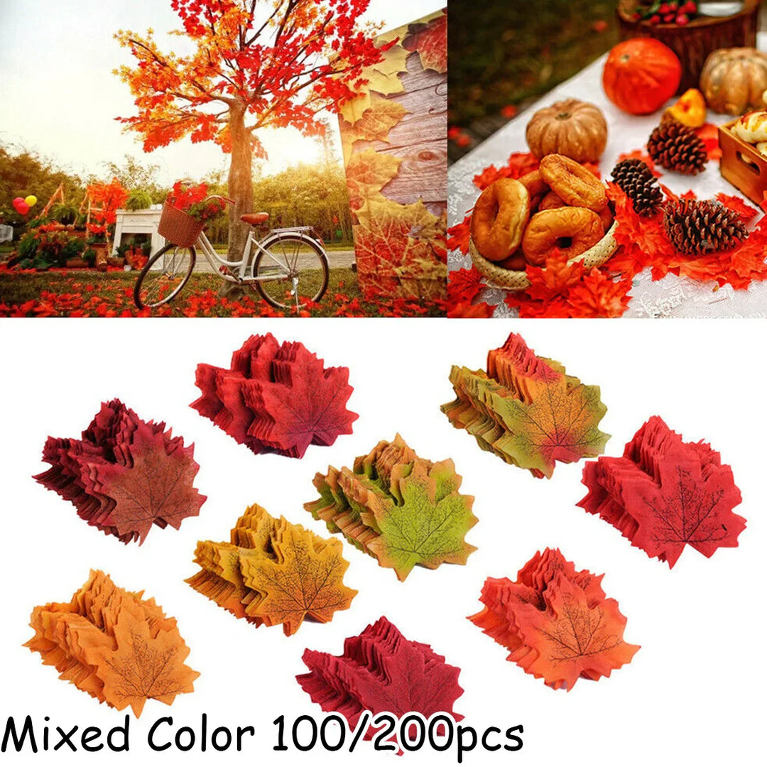 Rynx | 100/200pcs artificial silk maple leaves autumn artificial leaves garland maple leaves vine Thanksgiving Halloween wedding party decor