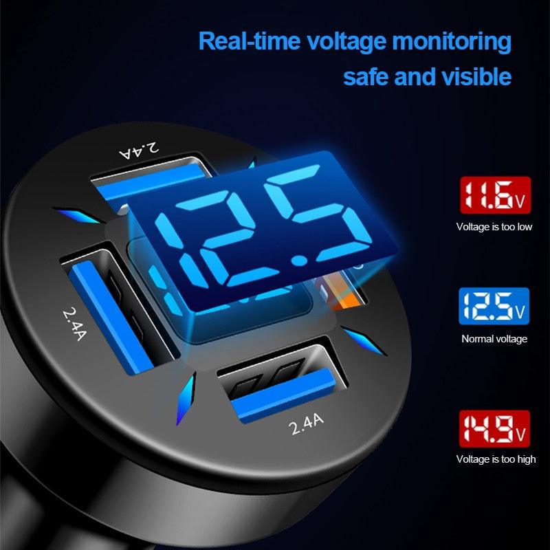 Lisslune | Smart Multi-Port Car Charger with LED Battery Monitoring and Fast Charging Function