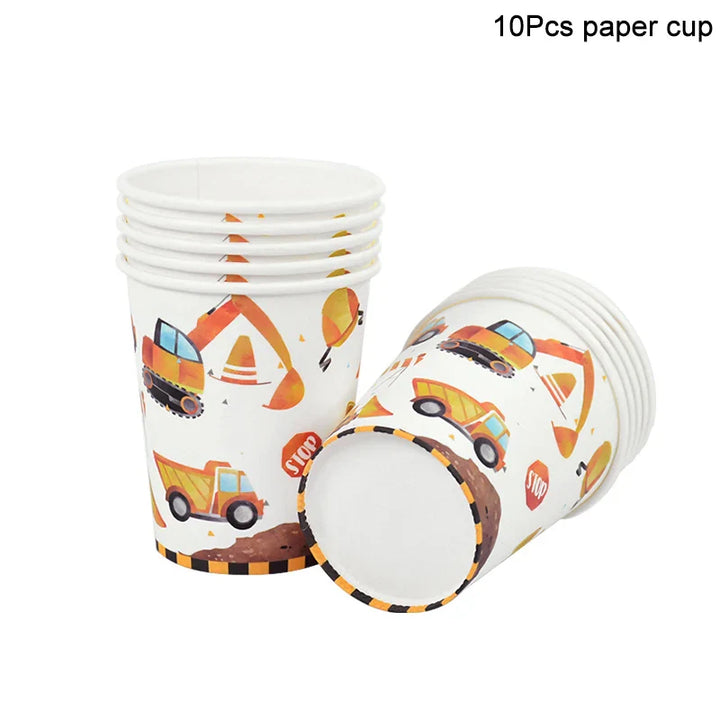 Rynx Construction Party Disposable Tableware Kids Boys Engineering Vehicle Theme Birthday Party Decorations Truck Balloon Supplies