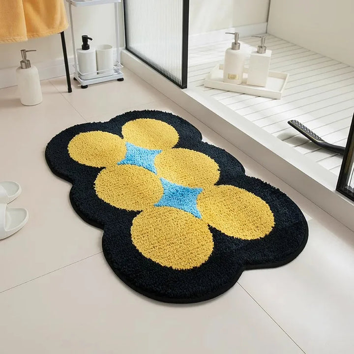 Rynx | Tufting Dots Bedroom Rug Living Room Rug Yellow Circles Nightstand Bathroom Mat Door Floor Non-Slip Underlay Aesthetic Home Decor