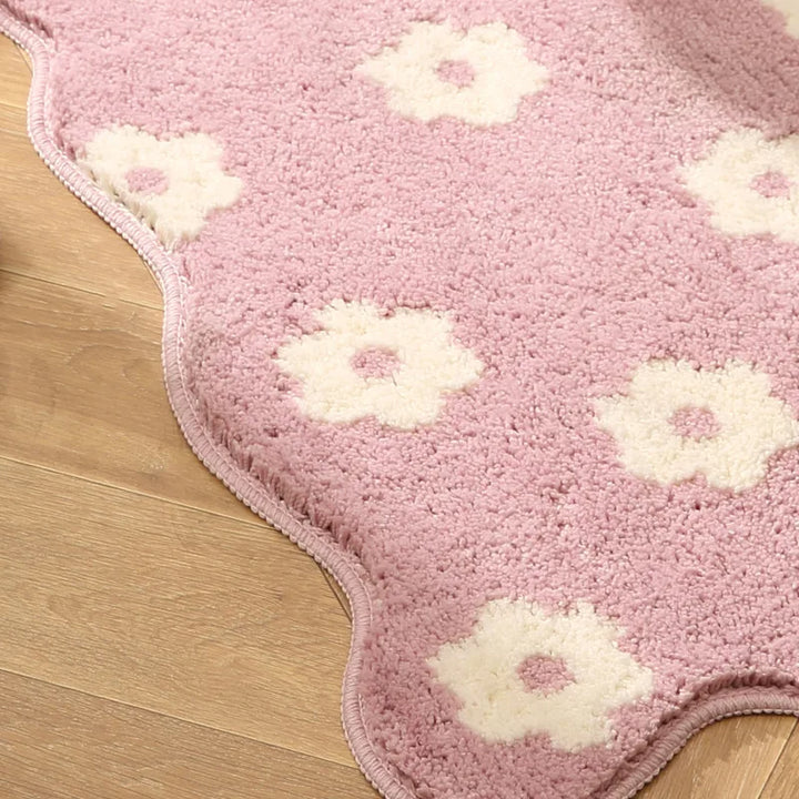 Rynx | Tufting Flower Bathroom Mat Fluffy Floral Rug Flock Bathroom Tub Edge Mat Door Mat Floor Non-Slip Foot Mat Living Room Decor
