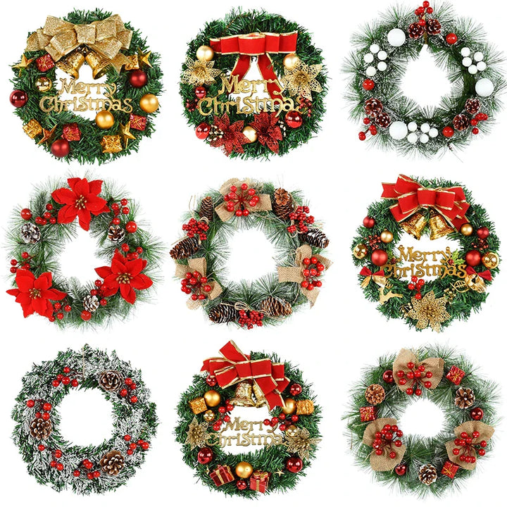 Rynx 30cm Christmas wreath Xmas door garland hanging ornaments Merry Christmas decoration for home New Year Navidad door hanger