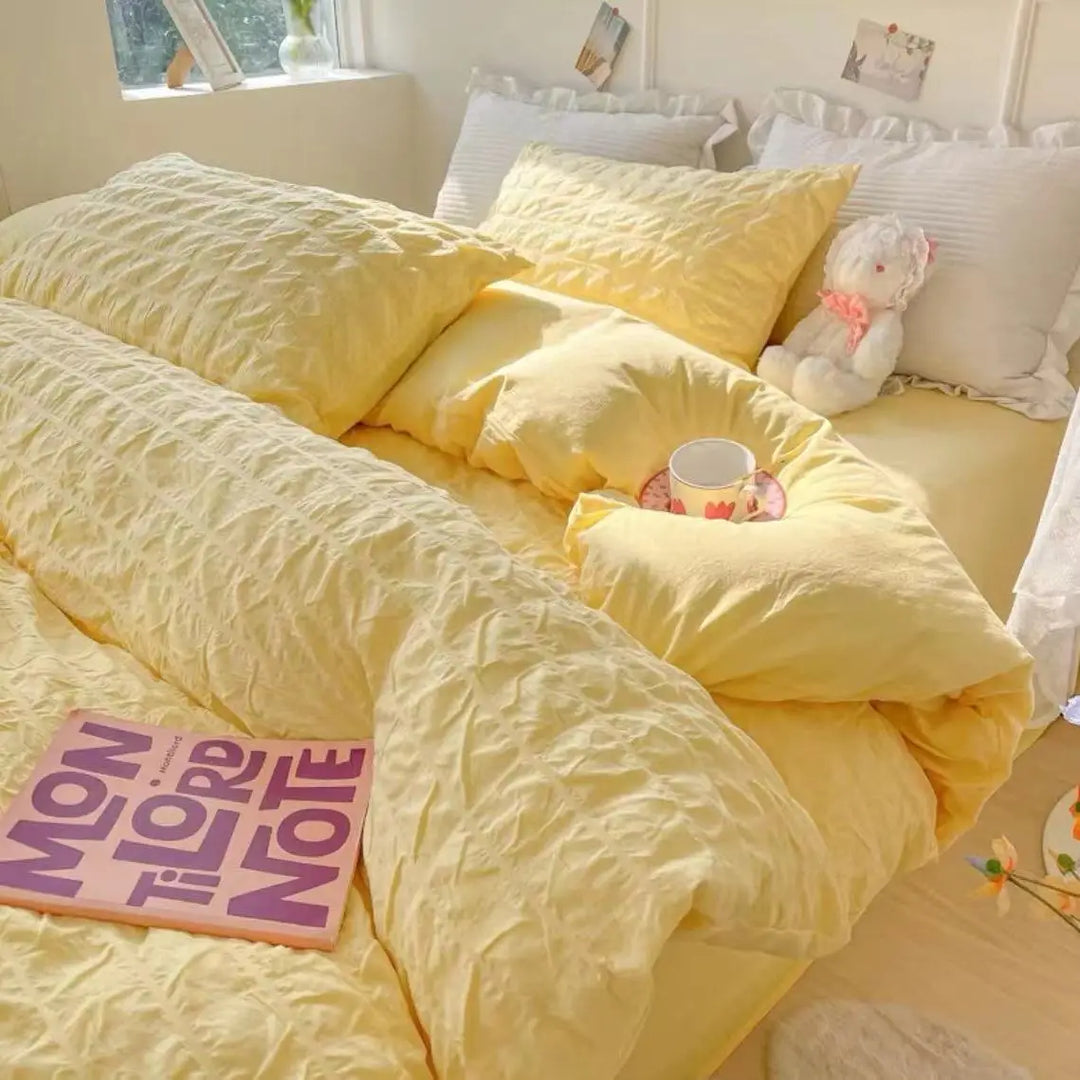 Rynx | Princess Bedding Set French Style Wash Cotton Uni Seersucker Summer Soft 2024 New Bed Sheet Set Blanket Set