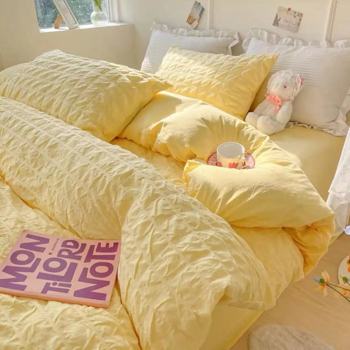 Rynx | Princess Bedding Set French Style Wash Cotton Uni Seersucker Summer Soft 2024 New Bed Sheet Set Blanket Set