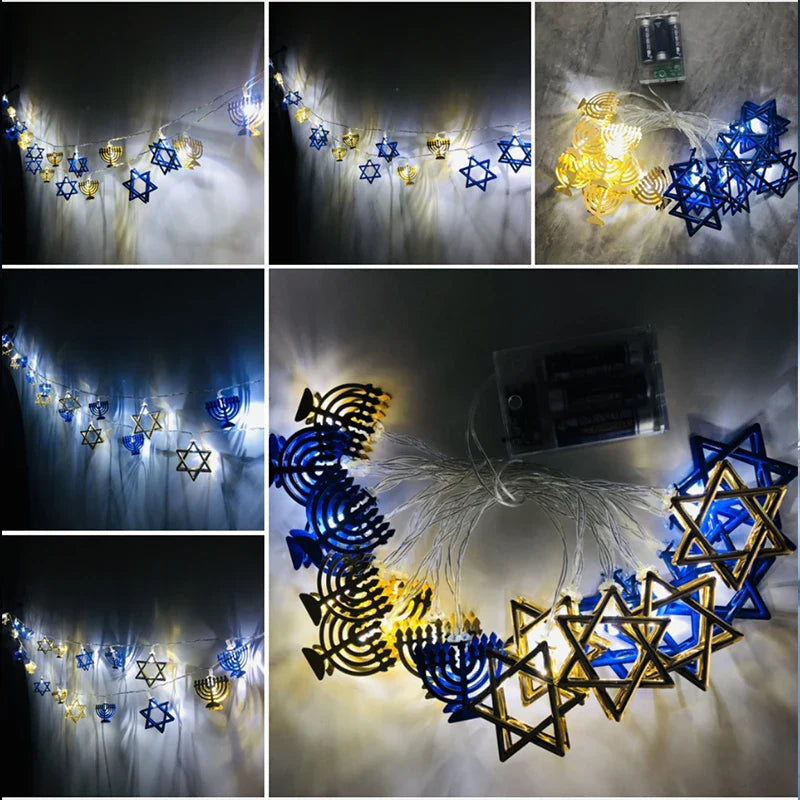 Rynx 1.65M 10LED Judaism Mogen David Star Lights String Hanukkah Shavuot Jewish Festival of Dedication Menorah Party Supplies