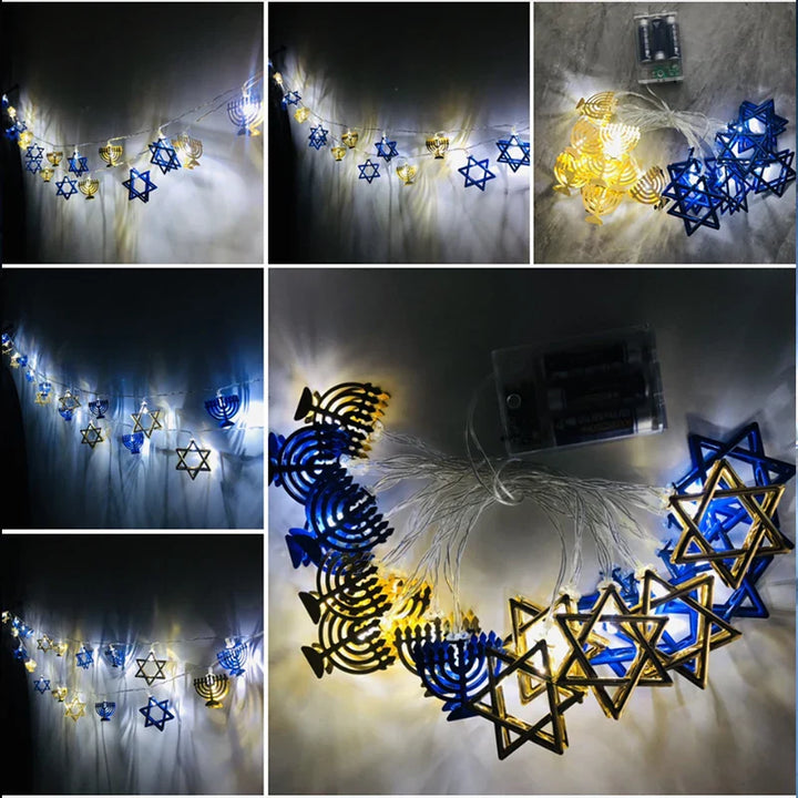 Rynx 1.65M 10LED Judaism Mogen David Star Lights String Hanukkah Shavuot Jewish Festival of Dedication Menorah Party Supplies
