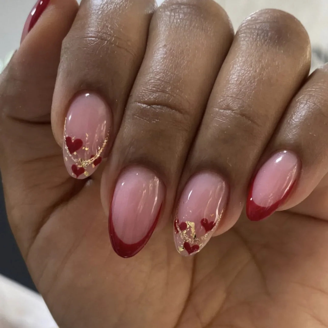 Rynx | Red Love Heart French Sweet Nail Art Nude Pink Artificial Nails Removable Finished Fingernails Valentine's Day Gift Press-on Nails With Glue