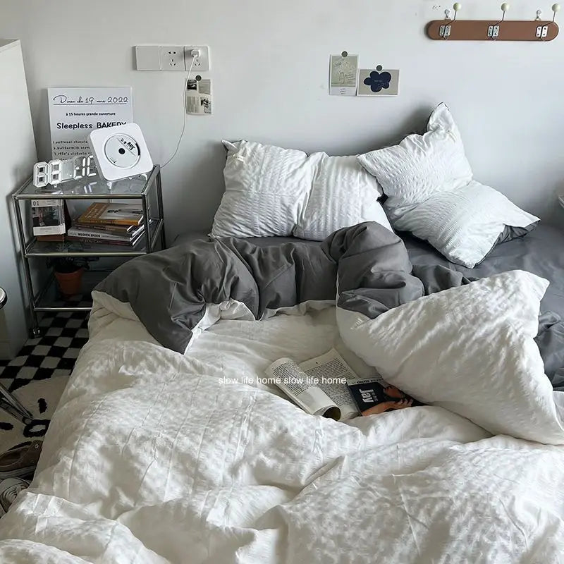 Rynx | Bedding Set Luxury High-Quality Lightweight Washable Cotton Waffle Four Pieces Olive Green Duvet Cover Bed Sheet Dormitory Three Pieces