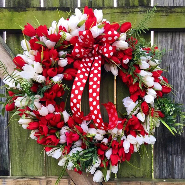 Rynx | Simulation Tulip Wreath For Front Door Artificial Wreath Wedding Decoration Round Rattan Wreath Decor For Door Garden