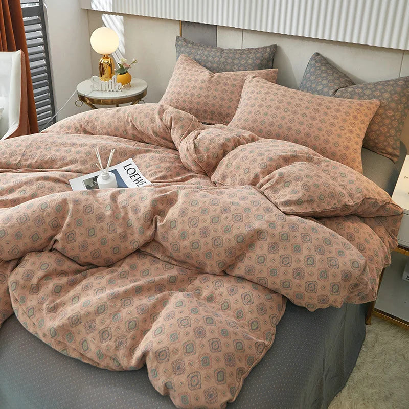 Rynx | Cotton Soft Bedding Set Striped Print Duvet Cover with Pillowcase Flower Duvet Pillowcases Sets