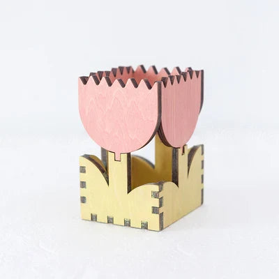 Rynx | Nordic Wood Tulip Pencil Holder Brush Storage Small Items Organizer Pen Organization Support Home Office Studio Desk Decor