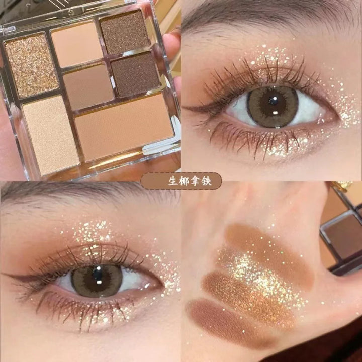 Rynx | Shimmer Eyeshadow Palette 7 Colors Gray Powder Glitter Eyeshadow Black Korean Eye Makeup Cosmetics Maquillajes For Women Makeup