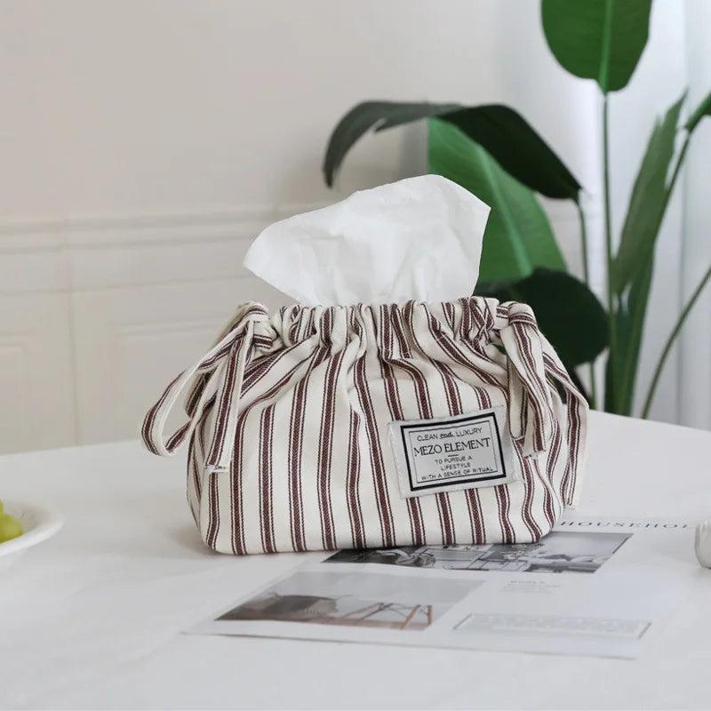 Rynx | Striped cotton fabric box with streamers woven bag storage napkin bag bedroom kitchen desktop