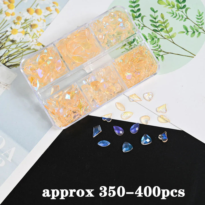 Rynx | 100 Pieces 3D Irregular Aurora Crystal Rhinestones Multi Shapes Aurora Nail Gems 6 Colors Flat Back Shiny Nail Art Rhinestones Charms