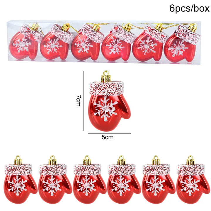 Rynx 6pcs/box Christmas Tree Pendant Red Star Candy Snowflake Xmas Ball Ornament New Year 2025 Home Decoration Noel Gift Navidad