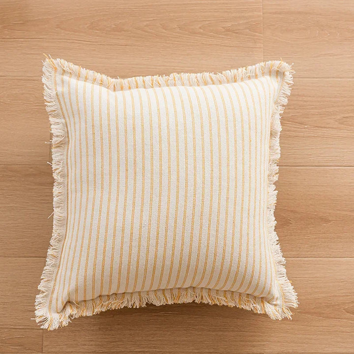 Lisslune | Elegant Pillowcase with Jacquard Pattern and Fringes - Cotton-Linen Blend