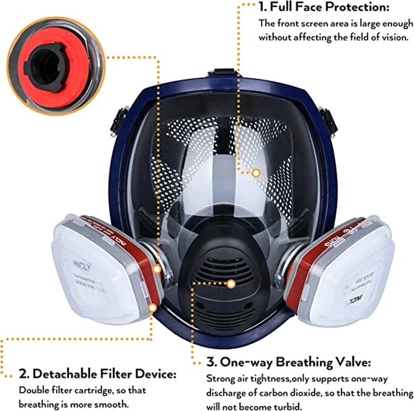 Lisslune | Full Face Respirator Mask with Anti-Fog Lens and Industrial Gas Filters