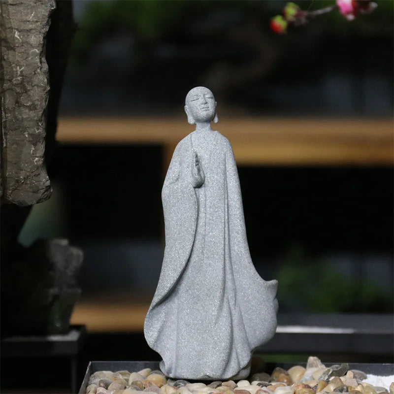 Lisslune | Buddha Stone Statue Small Buddhist Monks Tibetan Buddhism Figures Zen Garden Ornament Meditation Home Aquarium Decoration