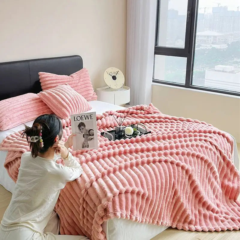 Rynx | Light Luxury Rabbit Plush Blanket for Autumn and Winter Warmth, Milk Fleece Sofa Cover Blanket, Coral Fleece Thick Office Blanket