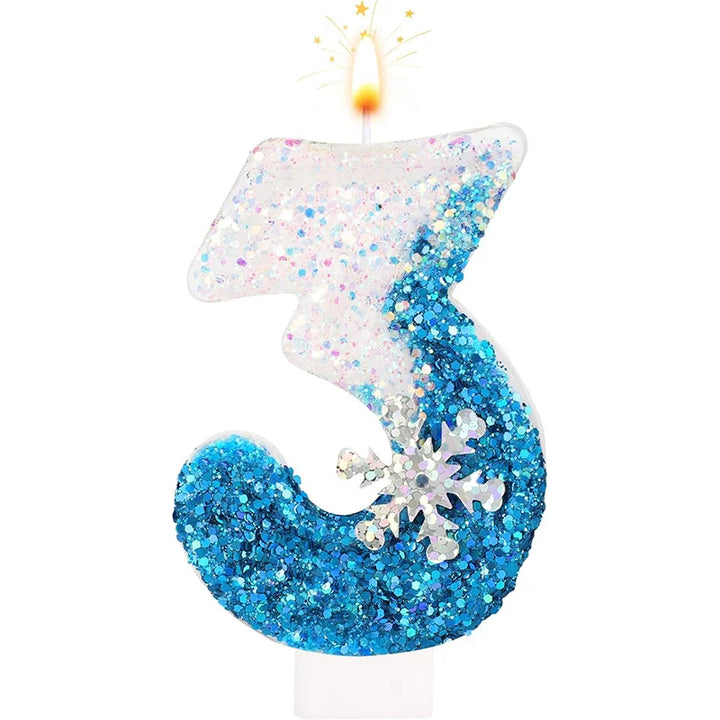 Rynx Frozen Birthday Candles 0-9 Number Glitter Blue Snowflake Cake Candle Kids Girls Birthday Party Cake Topper Decoration Accessories