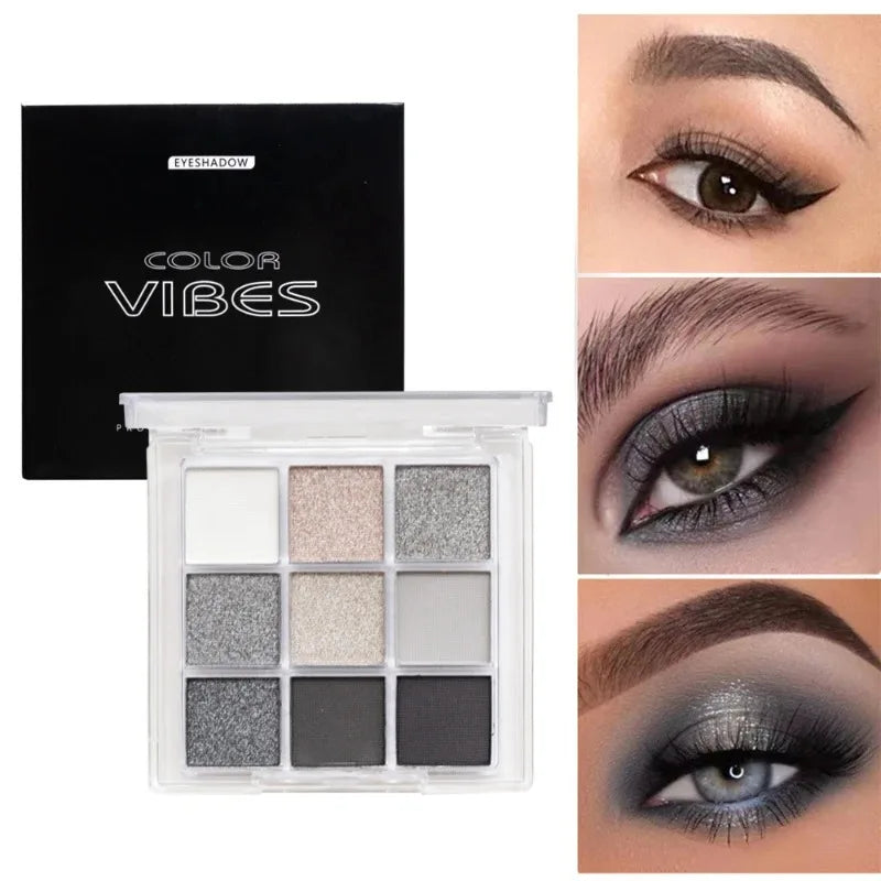 Rynx | 15 Colors Eyeshadow Palette Black Smoky Cool Tones Eyeshadow Metallic Pearlescent Matte Silver Gray Long-lasting Eyeshadow Party Makeup