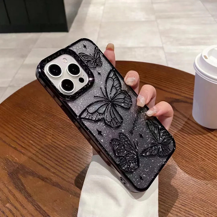 Lisslune | 3D Bling Glitzer Schmetterling Quicksand Farbverlauf Handyhülle Für iPhone 16 15 14 13 12 11 Pro Max 16 Plus Beschichtung Stoßfest Hülle