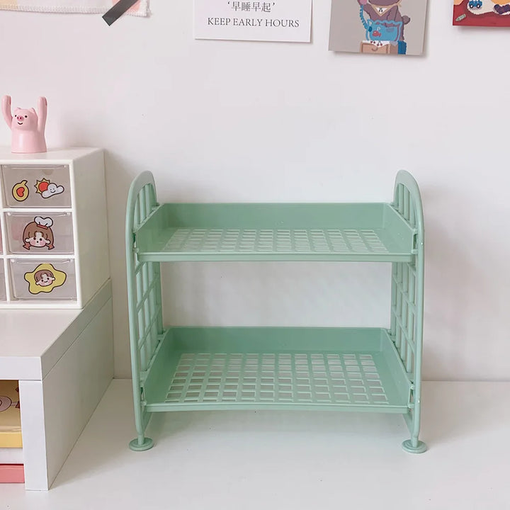 Rynx | Sweet Room Storage Organizer Storage Shelf Kawaii 2-Layer Desktop Cosmetic Jewelry Storage Shelf Bathroom Shelf Storage Rack