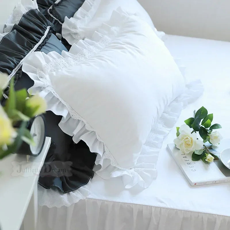 Rynx 1 Piece Princess Pure White Double Layer Lace Ruffle Cotton Wedding Pure Cotton Bedding Pillowcase Pillow Cover Autumn Decoration