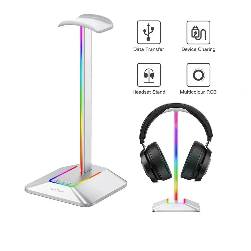 Lisslune | Link Dream Z8 LED Gaming Headset Stand with USB Type-C Connectivity - Elegant Silver Aluminum Headphone Organizer